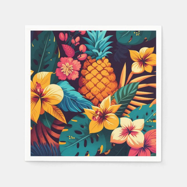 Hawaiian blossom tropical floral pineapple pattern napkin (Front)