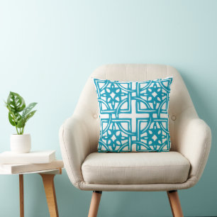 Hawaiian Blue and White Geometric Design Pillow