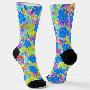 Hawaiian Blue Flowers Socks