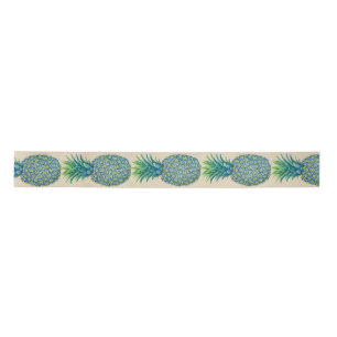 Hawaiian Blue Tropical Pineapples Ribbon Satin Ribbon