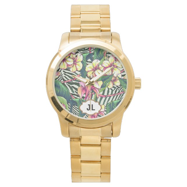 Hawaiian Bold Plumeria Bright Floral Personalised Watch (Front)