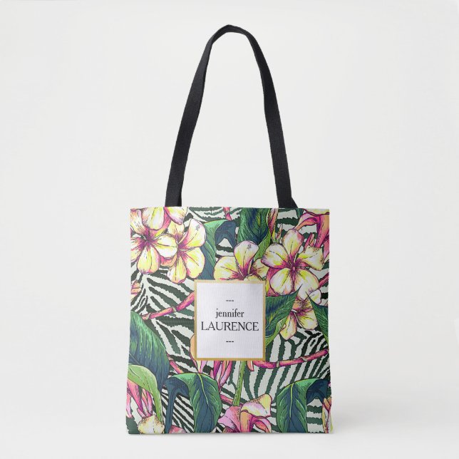 Hawaiian Bold Plumeria Floral Personalised Tote Bag (Front)