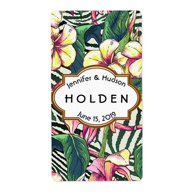 Hawaiian Bold Plumeria Floral Wedding Custom Wine (Front)