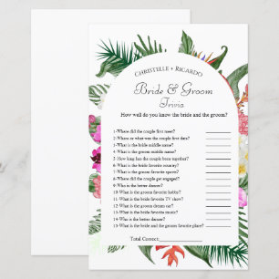 Hawaiian bride & groom trivia bridal shower game