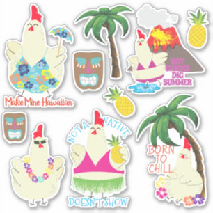 Hawaiian chickens summer tropical vacation sticker