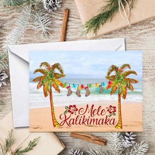 Hawaiian Christmas Beach with Colourful Palm Trees Card
