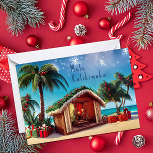 Hawaiian Christmas Bungalow on Beach Card