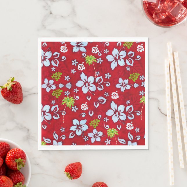 Hawaiian Christmas Hibiscus and Palm Tree Napkin (Insitu)