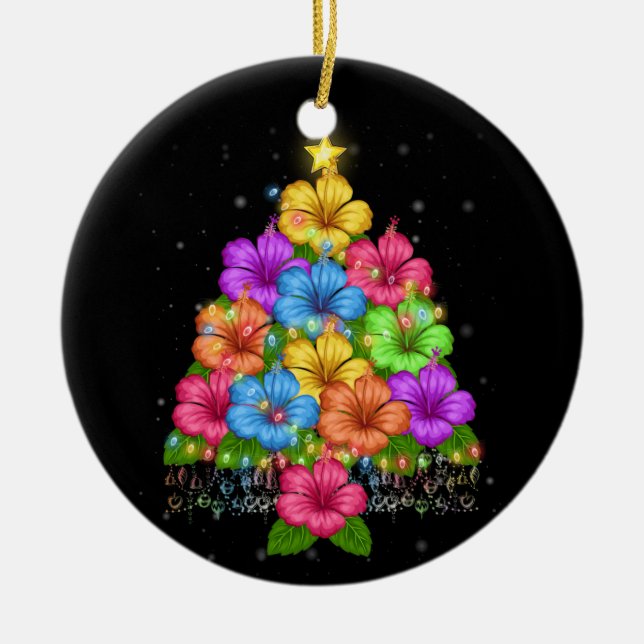 Hawaiian Christmas Hibiscus Flower Tree Hawaii Ceramic Tree Decoration (Front)