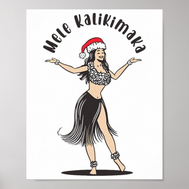 Hawaiian Christmas Hula Skirt Girl Santa Hat Mele  Poster (Front)