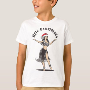 Hawaiian Christmas Hula Skirt Girl Santa Hat Mele T-Shirt