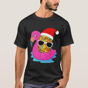 Hawaiian Christmas In July Flamingo Pineapple Sant T-Shirt