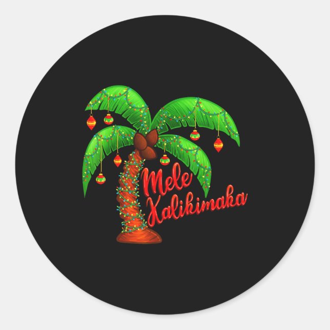 Hawaiian Christmas Mele Kalikimaka Coconut Tree  Classic Round Sticker (Front)