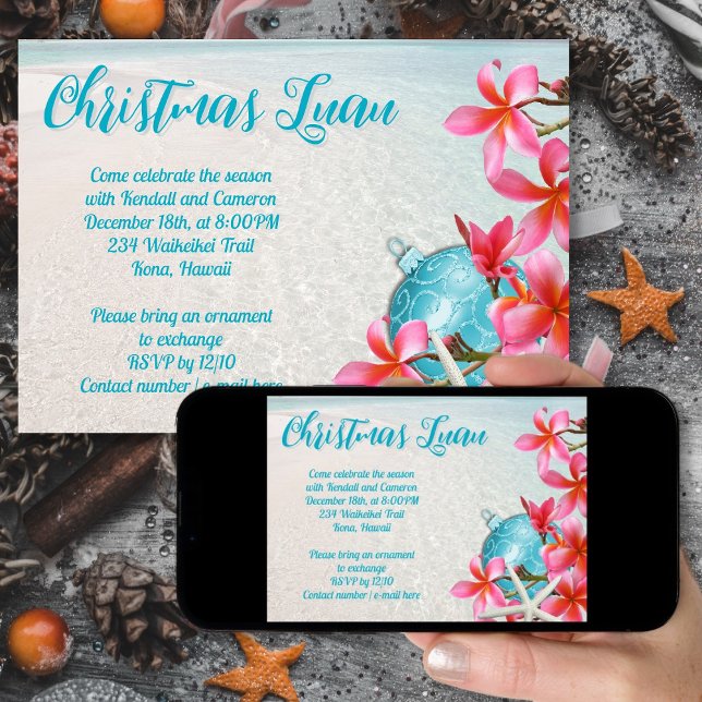 Hawaiian Christmas Pink Frangipani Home Party Invitation (Creator Uploaded)