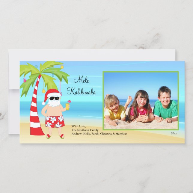Hawaiian Christmas Santa Christmas Photo Card. Holiday Card (Front)