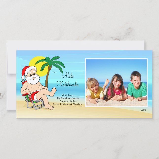 Hawaiian Christmas Santa Christmas Photo Card. Holiday Card (Front)