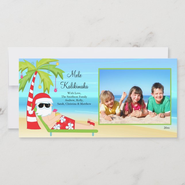 Hawaiian Christmas Santa Christmas Photo Card. Holiday Card (Front)