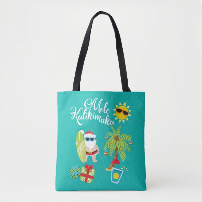 Hawaiian Christmas. Santa Claus  Mele Kalikimaka. Tote Bag (Front)