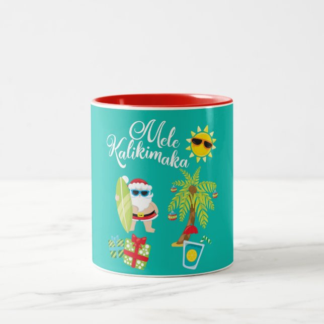 Hawaiian Christmas. Santa Claus  Mele Kalikimaka. Two-Tone Coffee Mug (Center)