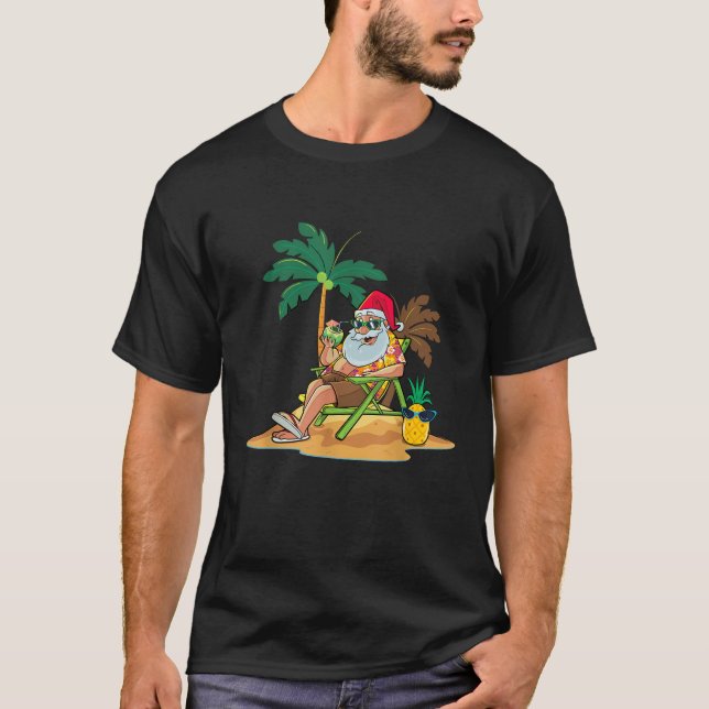 Hawaiian Christmas Santa Claus Party Aloha Holiday T-Shirt (Front)