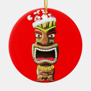 Hawaiian Christmas Santa Tiki Ceramic Tree Decoration