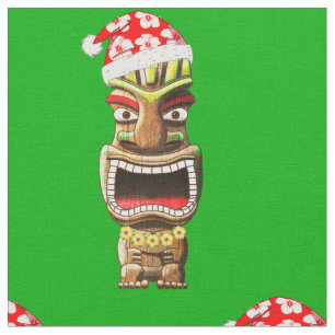Hawaiian Christmas Santa Tiki Fabric