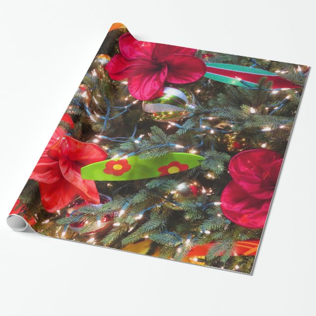 Hawaiian Christmas Tree Wrapping Paper (Unrolled)