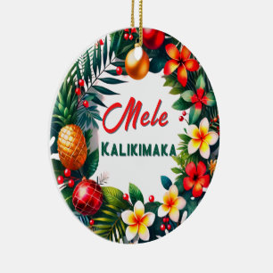 Hawaiian Christmas  Tropical Wreath Ceramic Tree Decoration