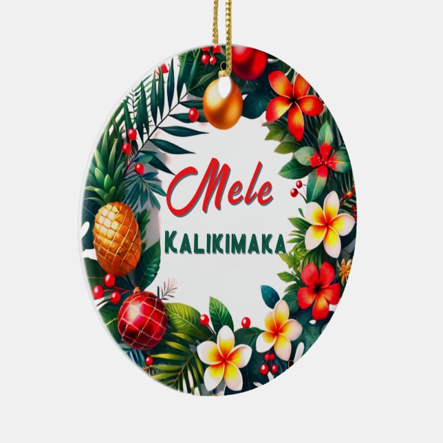 Hawaiian Christmas  Tropical Wreath Ceramic Tree Decoration (Right)