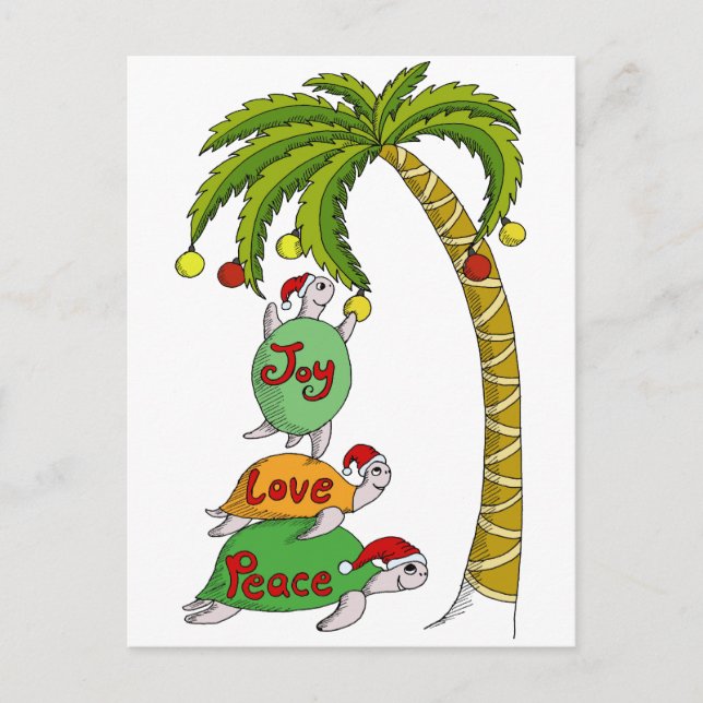 Hawaiian Christmas Turtle Santas Holiday Postcard (Front)