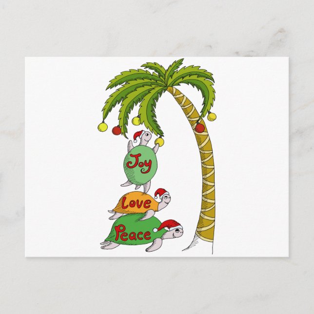 Hawaiian Christmas Turtle Santas Holiday Postcard (Front)