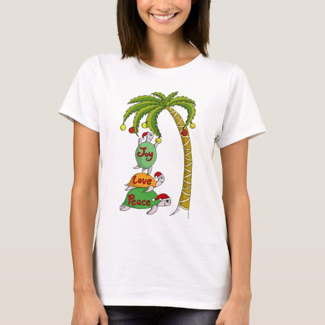 Hawaiian Christmas Turtle Santas T-Shirt (Front)