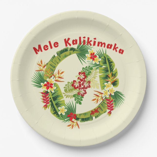 Hawaiian Christmas Wreath Paper Plate (Front)