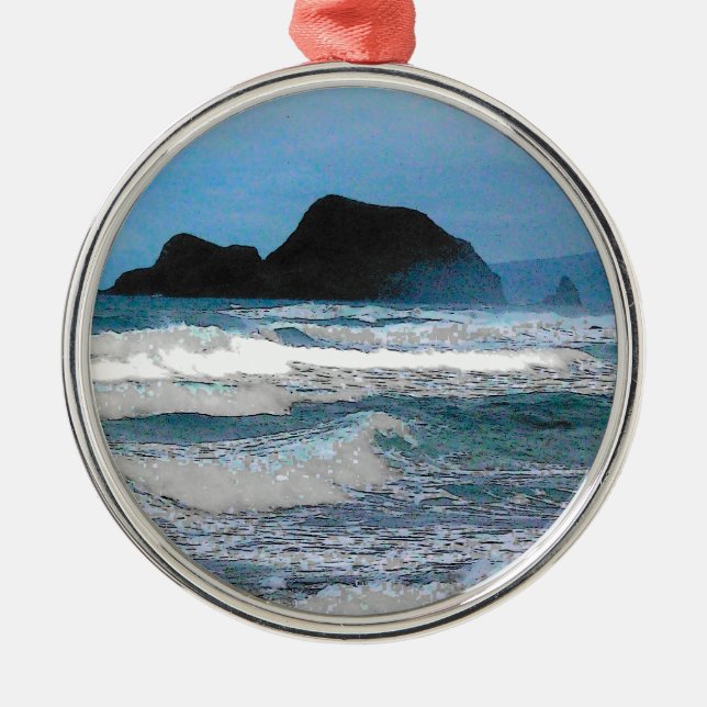 Hawaiian Coastal Island Ocean Tropical Paradise Metal Tree Decoration (Front)