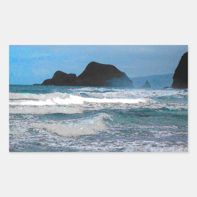 Hawaiian Coastal Island Ocean Tropical Paradise Rectangular Sticker (Front)