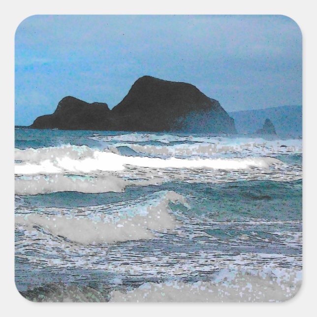 Hawaiian Coastal Island Ocean Tropical Paradise Square Sticker (Front)