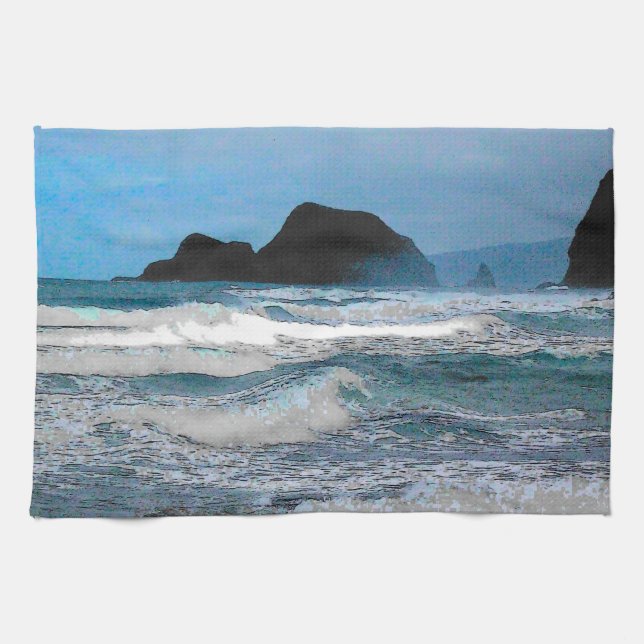 Hawaiian Coastal Island Ocean Tropical Paradise Tea Towel (Horizontal)