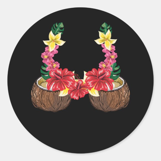 Hawaiian Coconut Bra Shirt Halloween Flowery Grass Classic Round Sticker (Front)