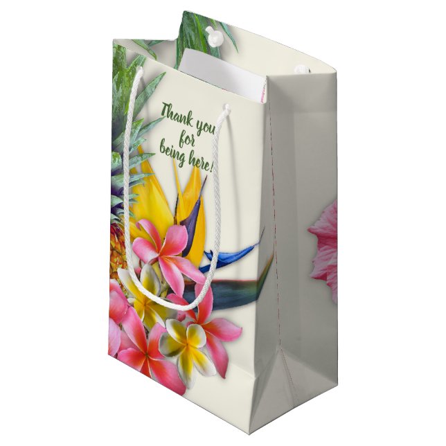 Hawaiian Collection Pineapples Flowers Custom Small Gift Bag (Front Angled)