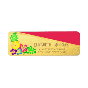 Hawaiian  Colourful Hibiscus,Gold   Address Label