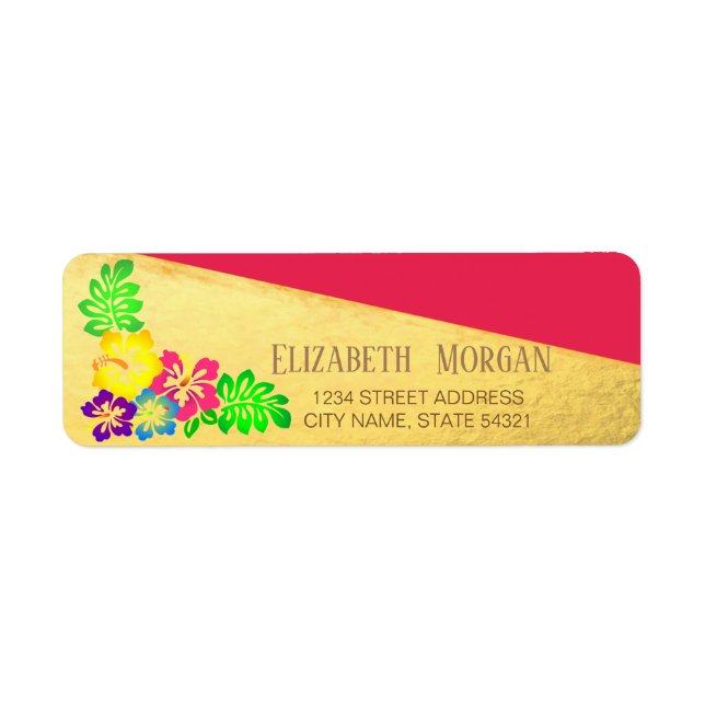 Hawaiian  Colourful Hibiscus,Gold   Address Label (Front)