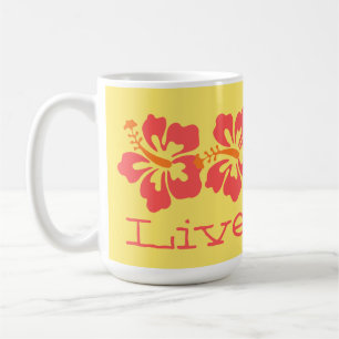 Hawaiian Coral Hibiscus "Live Pono" Surfer Retro Coffee Mug