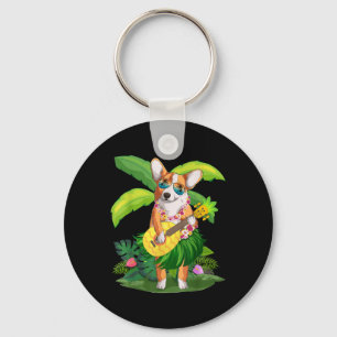 Hawaiian Corgi Dog & Pineapple Ukulele Summer Key Ring
