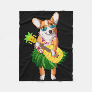 Hawaiian Corgi Dog And Pineapple Ukulele Summer Va Fleece Blanket