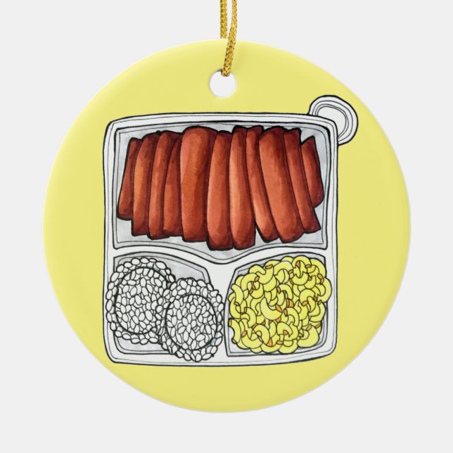 Hawaiian Cuisine Plate Lunch Rice Macaroni Salad Ceramic Tree Decoration (Front)