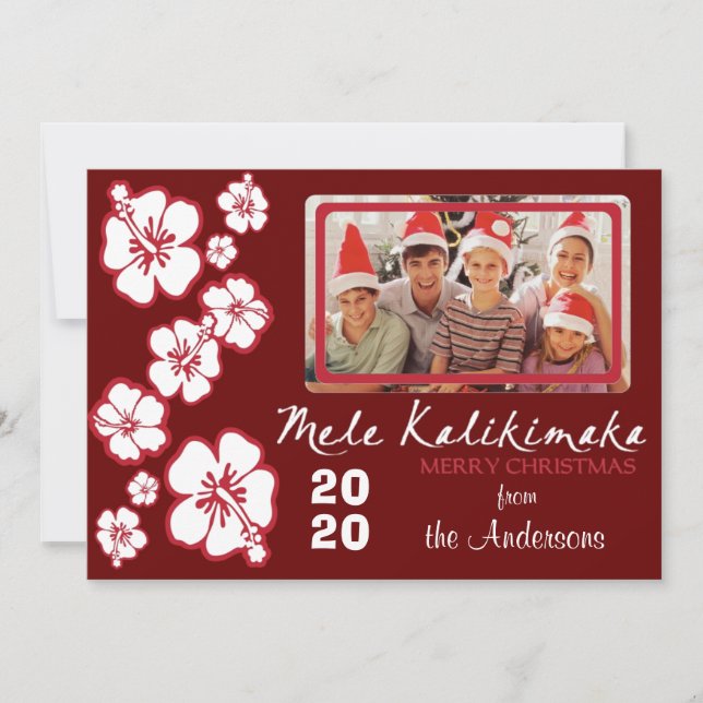Hawaiian custom photo red hibiscus Christmas cards (Front)