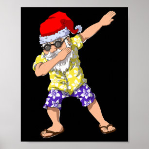 Hawaiian Dabbing Santa Christmas In July Kids Gift Poster