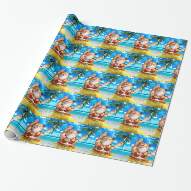 Hawaiian dancer cat wrapping paper (Unrolled)