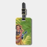 Hawaiian Dancer With Grass Skirt and Palm Tree