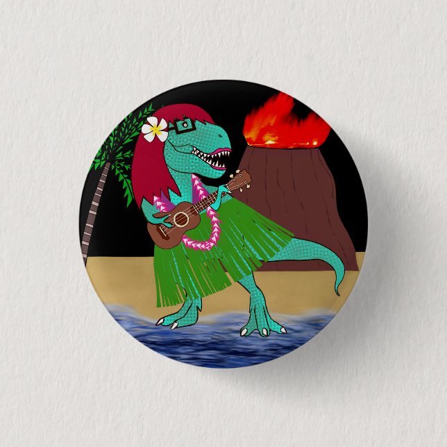 Hawaiian Dinosaur Ukulele 3 Cm Round Badge (Front)